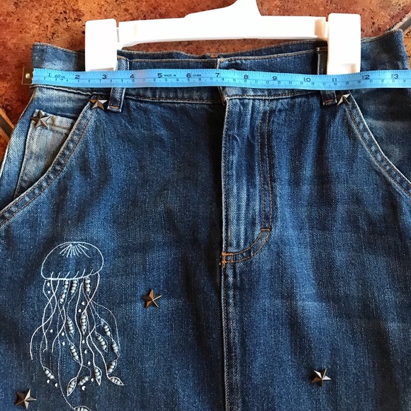 RED Valentino. Denim embroidery skirt，Rare,NWT 40. - Picture 11 of 12